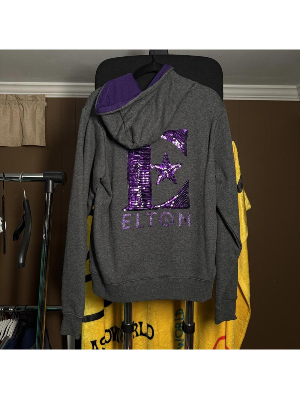 Elton John Final Tour Gray Zip-Up Hoodie with Purple Sequin Logo